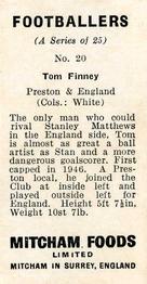 1956 Mitcham Foods Footballers #20 Tom Finney Back