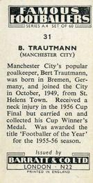 1956 Barratt & Co. Famous Footballers (A4) #31 Bert Trautmann Back