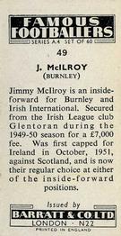 1956 Barratt & Co. Famous Footballers (A4) #49 Jimmy McIlroy Back