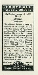 1956 Kane Products Football Clubs and Colours #5 Arsenal Back