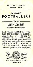 1955 Chix Confectionery Famous Footballers #11 Billy Liddell Back