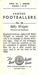 1955 Chix Confectionery Famous Footballers #20 Billy Wright Back