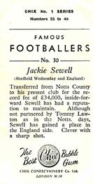 1955 Chix Confectionery Famous Footballers #30 Jackie Sewell Back