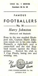 1955 Chix Confectionery Famous Footballers #31 Harry Johnston Back