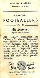 1955 Chix Confectionery Famous Footballers #32 Alf Ramsey Back