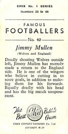 1955 Chix Confectionery Famous Footballers #40 Jimmy Mullen Back
