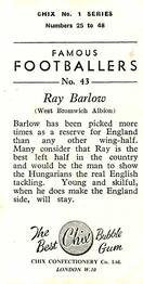 1955 Chix Confectionery Famous Footballers #43 Ray Barlow Back