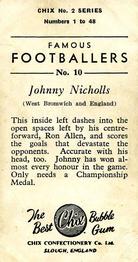 1956-57 Chix Confectionery Famous Footballers #10 Johnny Nicholls Back