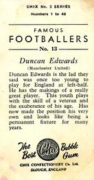 1956-57 Chix Confectionery Famous Footballers #13 Duncan Edwards Back