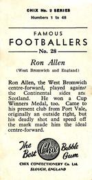 1956-57 Chix Confectionery Famous Footballers #28 Ronnie Allen Back