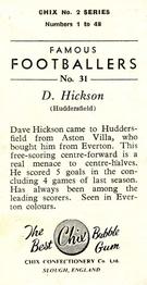 1956-57 Chix Confectionery Famous Footballers #31 Dave Hickson Back