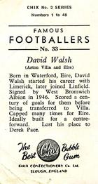 1956-57 Chix Confectionery Famous Footballers #33 David Walsh Back