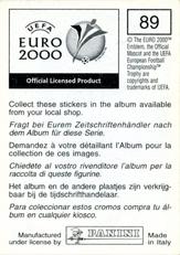 2000 Panini UEFA Euro Belgium-Netherlands Stickers #89 Paul Scholes Back