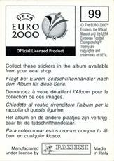 2000 Panini UEFA Euro Belgium-Netherlands Stickers #99 Regis Genaux Back