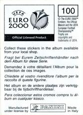 2000 Panini UEFA Euro Belgium-Netherlands Stickers #100 Eric Van Meir Back