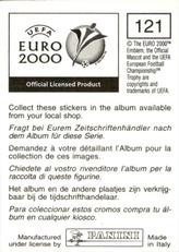 2000 Panini UEFA Euro Belgium-Netherlands Stickers #121 Magnus Hedman Back