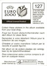 2000 Panini UEFA Euro Belgium-Netherlands Stickers #127 Gary Sundgren Back