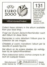 2000 Panini UEFA Euro Belgium-Netherlands Stickers #131 Hakan Mild Back