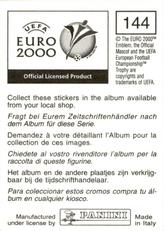 2000 Panini UEFA Euro Belgium-Netherlands Stickers #144 Rustu Recber Back