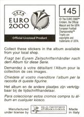 2000 Panini UEFA Euro Belgium-Netherlands Stickers #145 Alpay Ozalan Back