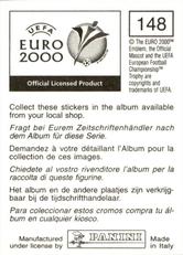 2000 Panini UEFA Euro Belgium-Netherlands Stickers #148 Ali Eren Beserler Back