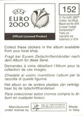 2000 Panini UEFA Euro Belgium-Netherlands Stickers #152 Tayfur Havutcu Back