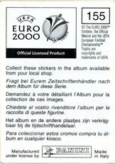 2000 Panini UEFA Euro Belgium-Netherlands Stickers #155 Abdullah Ercan Back