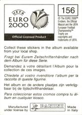 2000 Panini UEFA Euro Belgium-Netherlands Stickers #156 Tayfun Korkut Back