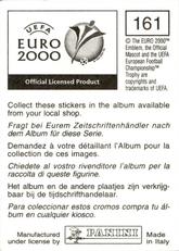 2000 Panini UEFA Euro Belgium-Netherlands Stickers #161 Oktay Derelioglu Back