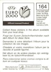 2000 Panini UEFA Euro Belgium-Netherlands Stickers #164 Emblem Italy Back