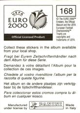 2000 Panini UEFA Euro Belgium-Netherlands Stickers #168 Christian Panucci Back