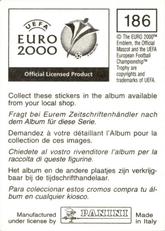 2000 Panini UEFA Euro Belgium-Netherlands Stickers #186 Francesco Toldo Back