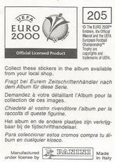2000 Panini UEFA Euro Belgium-Netherlands Stickers #205 Alfonso Perez Back