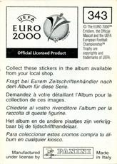 2000 Panini UEFA Euro Belgium-Netherlands Stickers #343 Bixente Lizarazu Back