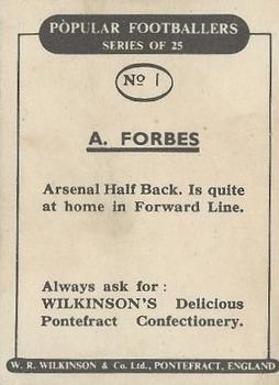 1952 W.R. Wilkinson Popular Footballers #1 Alex Forbes Back