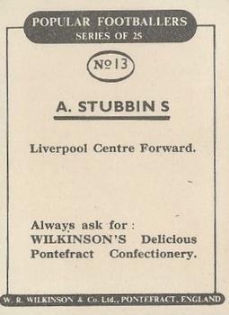 1952 W.R. Wilkinson Popular Footballers #13 Albert Stubbins Back
