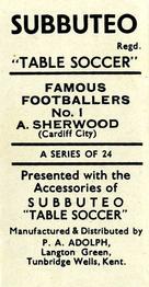 1954 P.A. Adolph (Subbutteo) Famous Footballers #1 Alf Sherwood Back