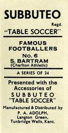 1954 P.A. Adolph (Subbutteo) Famous Footballers #6 Sam Bartram Back