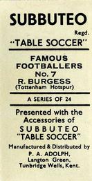1954 P.A. Adolph (Subbutteo) Famous Footballers #7 Ron Burgess Back