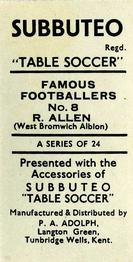 1954 P.A. Adolph (Subbutteo) Famous Footballers #8 Ronnie Allen Back