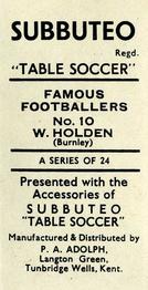 1954 P.A. Adolph (Subbutteo) Famous Footballers #10 Bill Holden Back