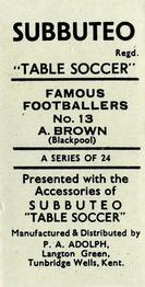 1954 P.A. Adolph (Subbutteo) Famous Footballers #13 Allan Brown Back