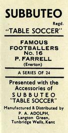 1954 P.A. Adolph (Subbutteo) Famous Footballers #16 Peter Farrell Back