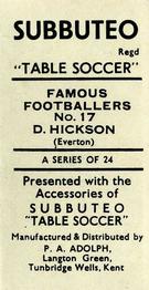 1954 P.A. Adolph (Subbutteo) Famous Footballers #17 Dave Hickson Back