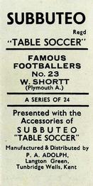 1954 P.A. Adolph (Subbutteo) Famous Footballers #23 Bill Shortt Back