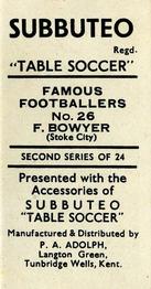 1954 P.A. Adolph (Subbutteo) Famous Footballers #26 Frank Bowyer Back