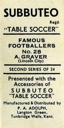 1954 P.A. Adolph (Subbutteo) Famous Footballers #28 Andy Graver Back