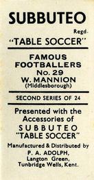 1954 P.A. Adolph (Subbutteo) Famous Footballers #29 Wilf Mannion Back