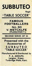 1954 P.A. Adolph (Subbutteo) Famous Footballers #30 Vic Metcalfe Back