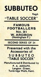 1954 P.A. Adolph (Subbutteo) Famous Footballers #31 Wally Ardron Back